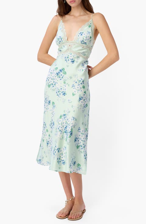 Bibiana Floral Lace Trim Silk Slipdress