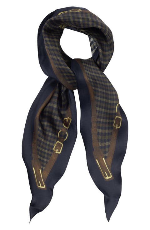 Plaid with Belting Border Silk Scarf