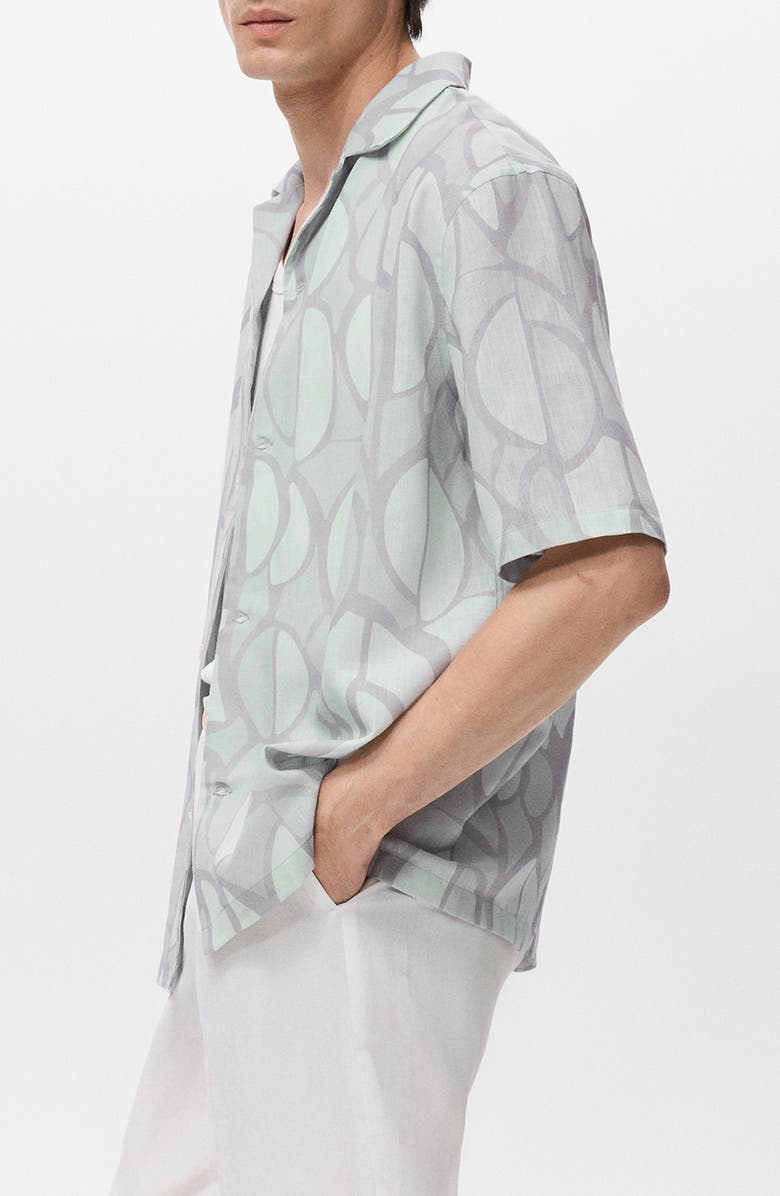 MANGO Geo Print Camp Shirt, Alternate, color, Sky Blue