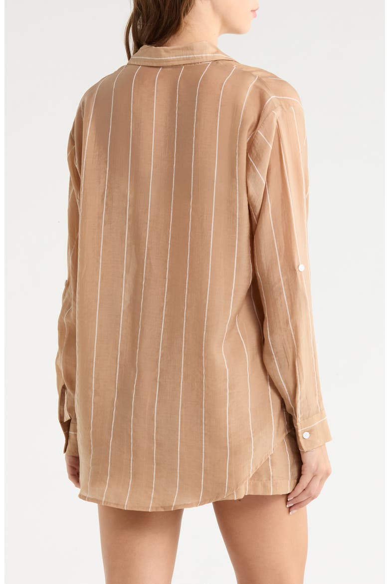 Stripe Oversize Cotton Button-Up Cover-Up Shirt, Alternate, color, TAN