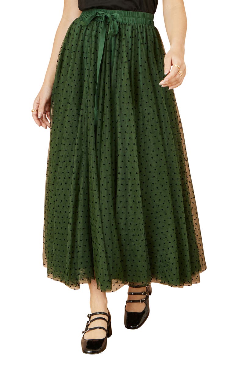 Yumi Mesh Heart Print Tulle Skirt, Alternate, color, Green