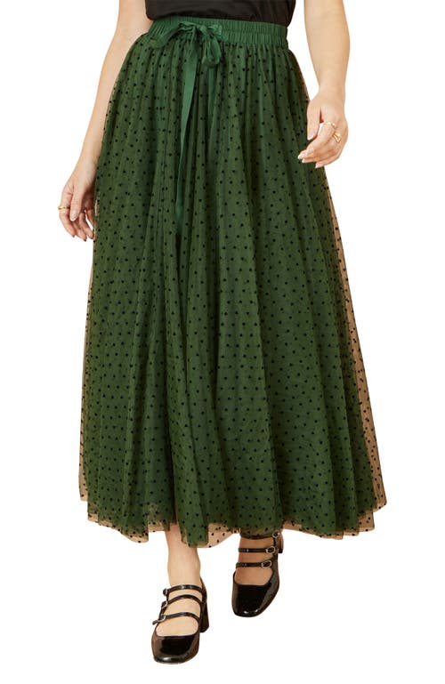 Yumi Mesh Heart Print Tulle Skirt In Green