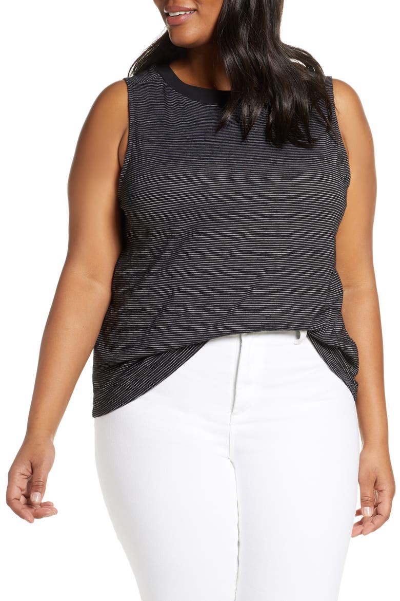 Stripe Knit Tank Top, Alternate, color, BLACK- WHITE THIN STRIPE