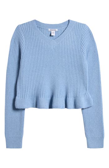 Nordstrom Kids' Ruffle Rib Crop Sweater In Blue