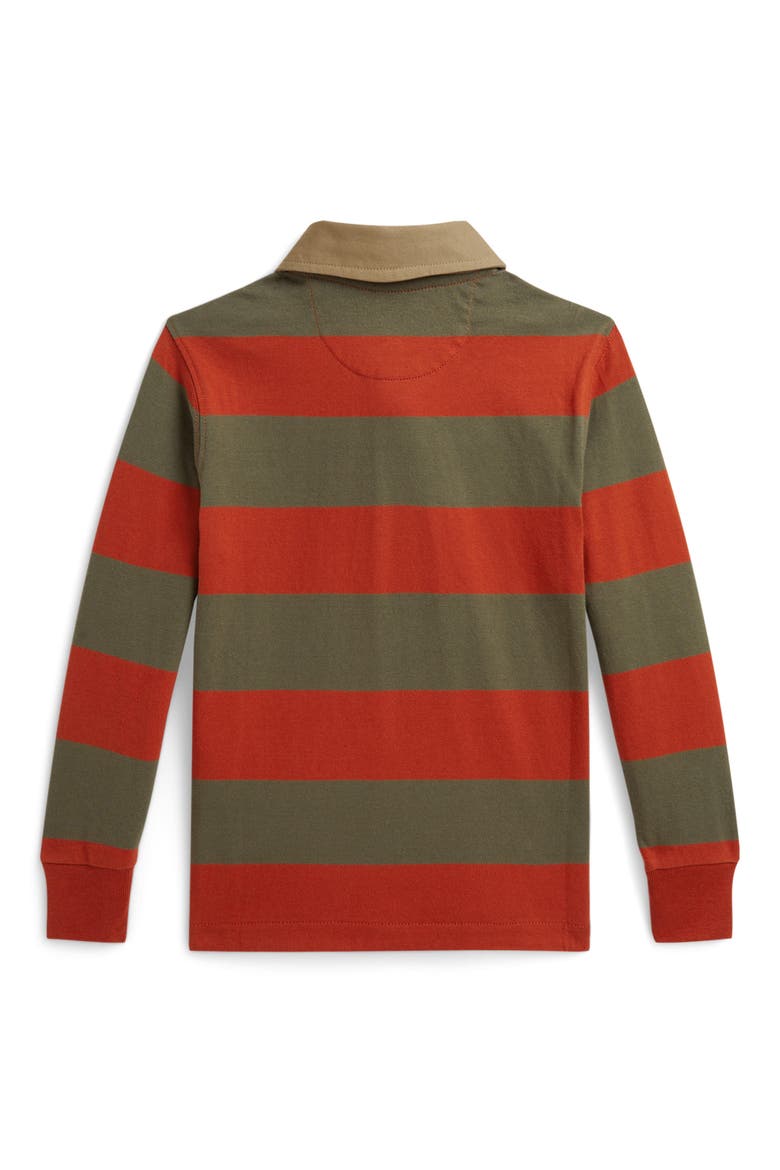 Kids' Polo Bear Striped Rugby Shirt, Alternate, color, VARSITY ORANGE MULTI