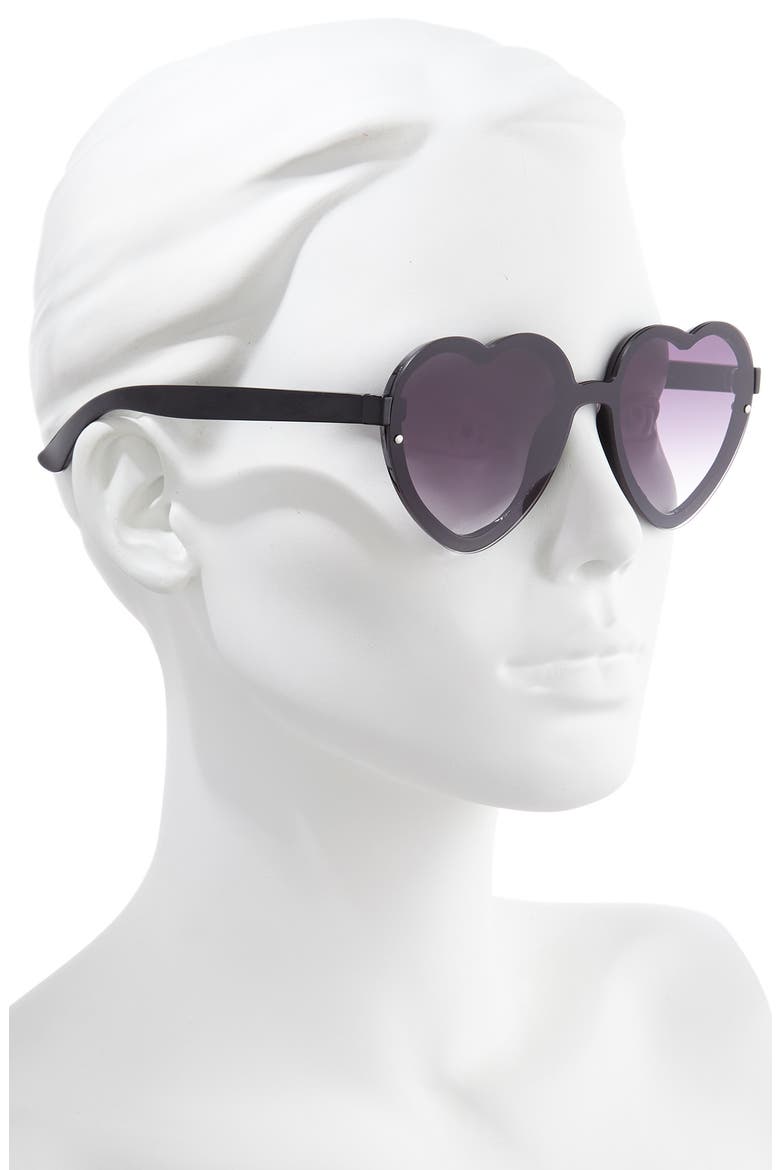 52mm Flat Front Heart Shape Sunglasses, Alternate, color, BLACK