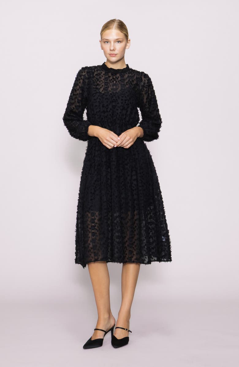 Leopard Spot Jacquard Long Sleeve Tiered Dress