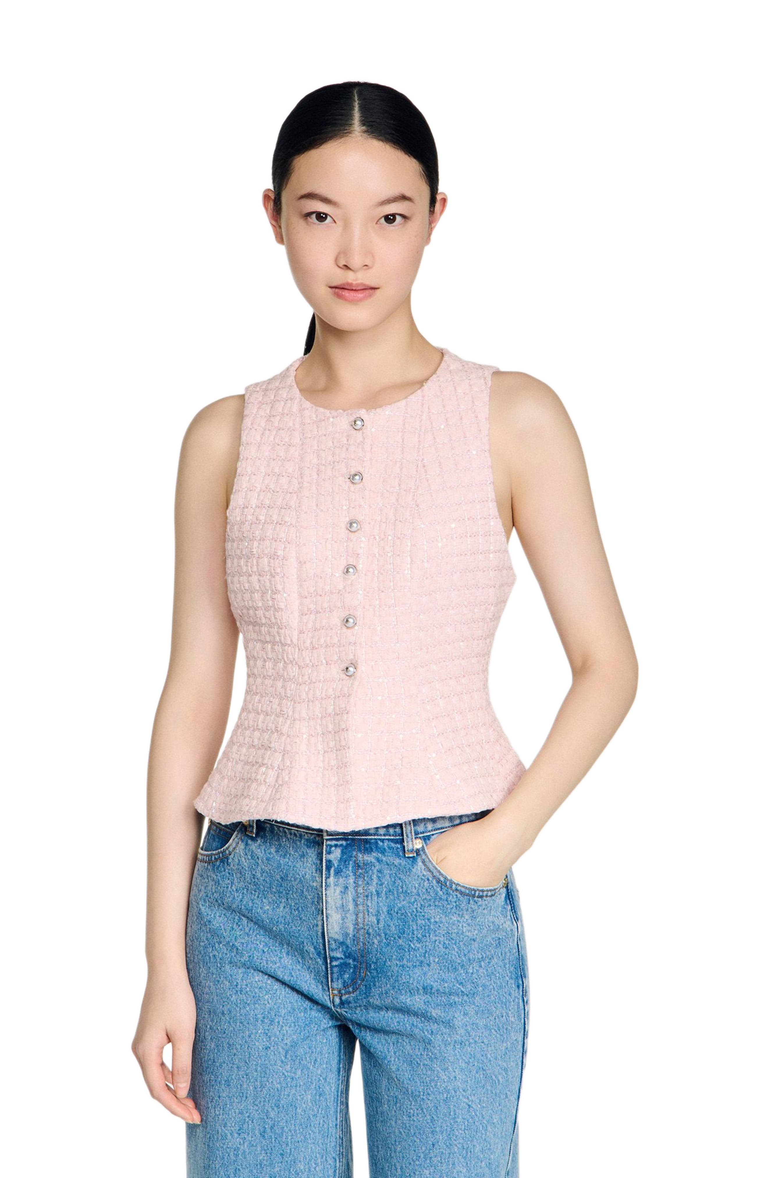 Beaded check tweed jacket