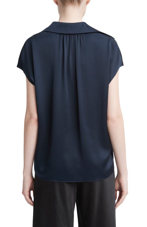 Vince Cap Sleeve Gathered Back Short Sleeve Silk Button-up Shirt