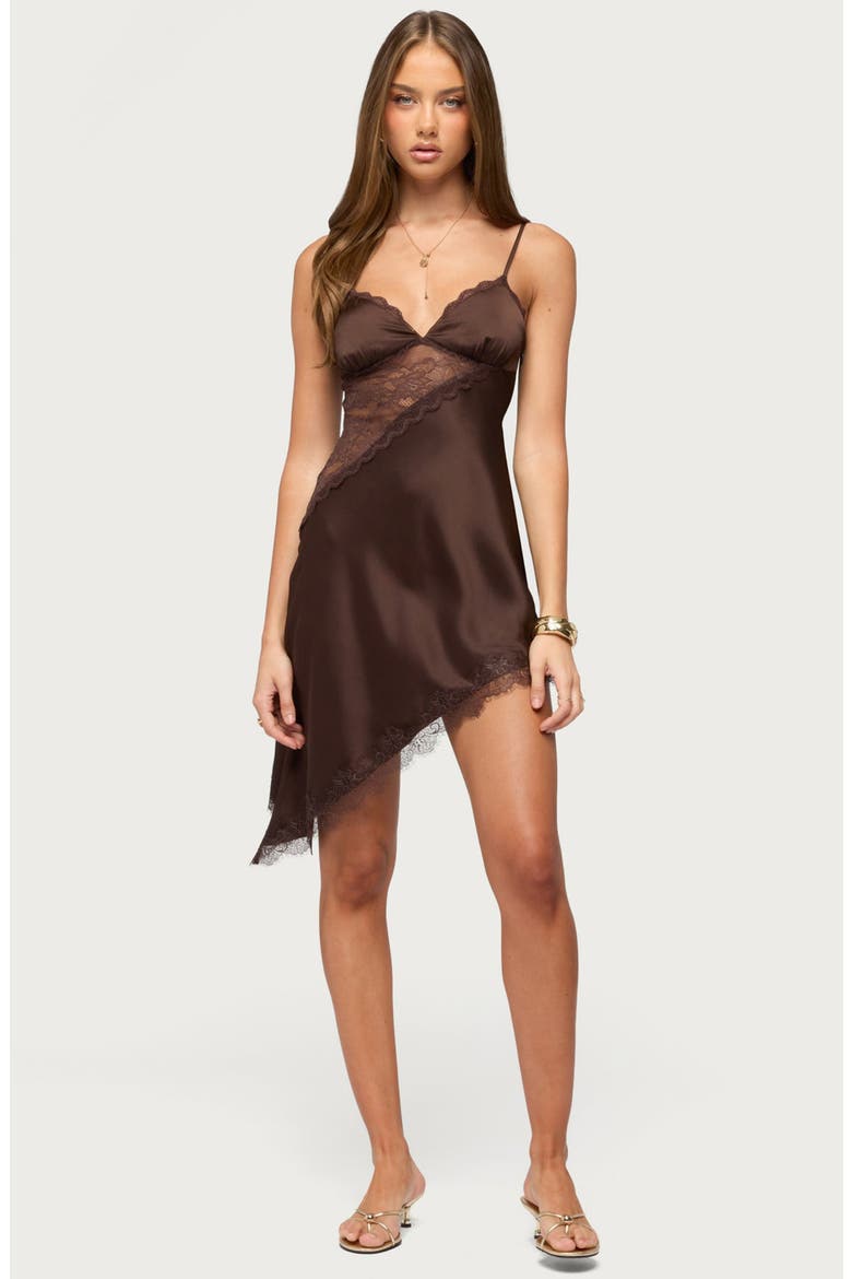 Kit Asymmetric Lace Inset Slipdress, Alternate, color, BROWN
