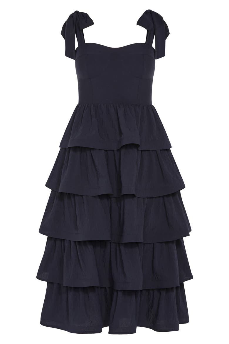 Elina Tie Strap Tiered Midi Dress, Alternate, color, NAVY