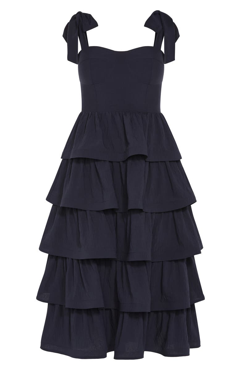 City Chic Elina Tie Strap Tiered Midi Dress, Alternate, color, Navy