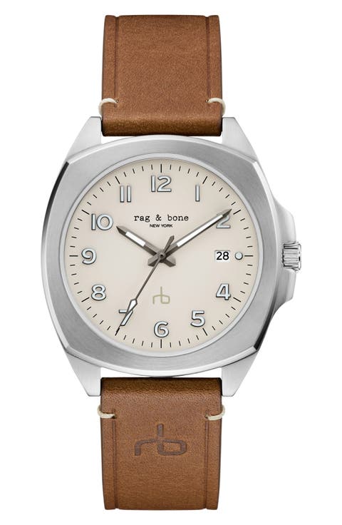 Bleeker Leather Strap Watch, 40mm