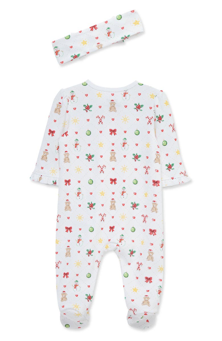 Little Me Festive Holiday Footie & Headband Set, Alternate, color, White Multi