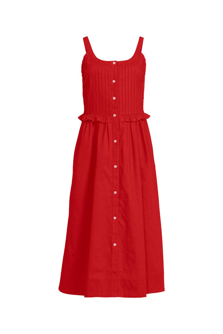 Plus Size Linen Blend Pintuck Tank Midi Dress, Alternate, color, Coral Red