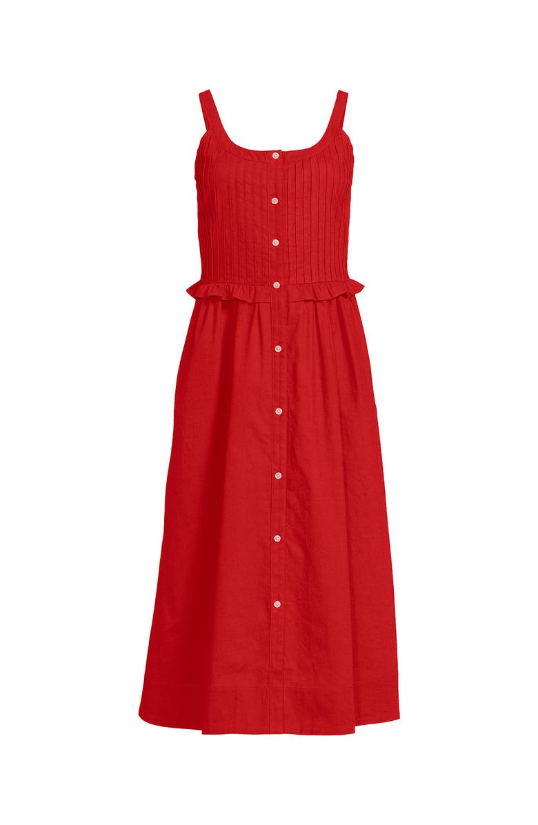 Lands' End Linen Blend Pintuck Tank Midi Dress, Alternate, color, Coral Red
