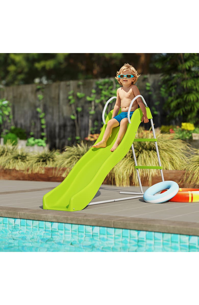 Qaba 5.7FT Outdoor Wave Slide with Climbing Step Ladder, Kids Ages 3-8, Alternate, color, Green