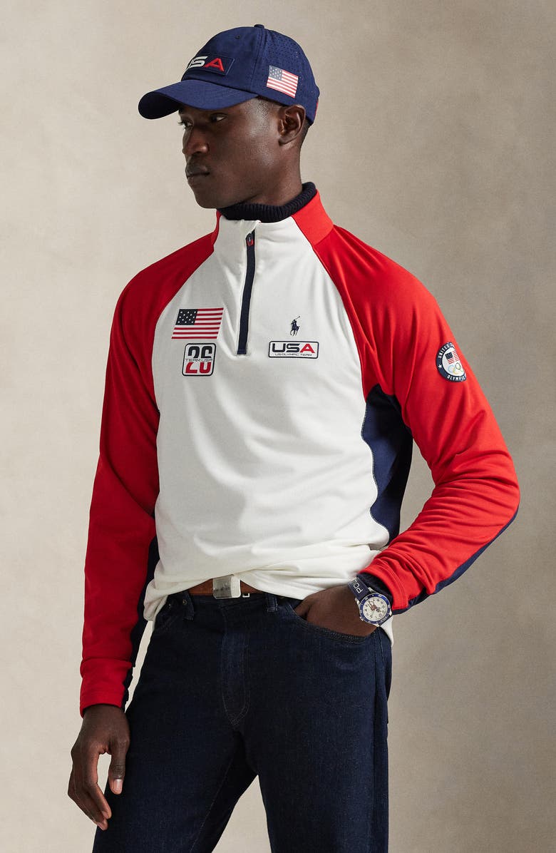 Polo Ralph Lauren Team USA Quarter Zip Fleece, Alternate, color, Ceramic White Multi