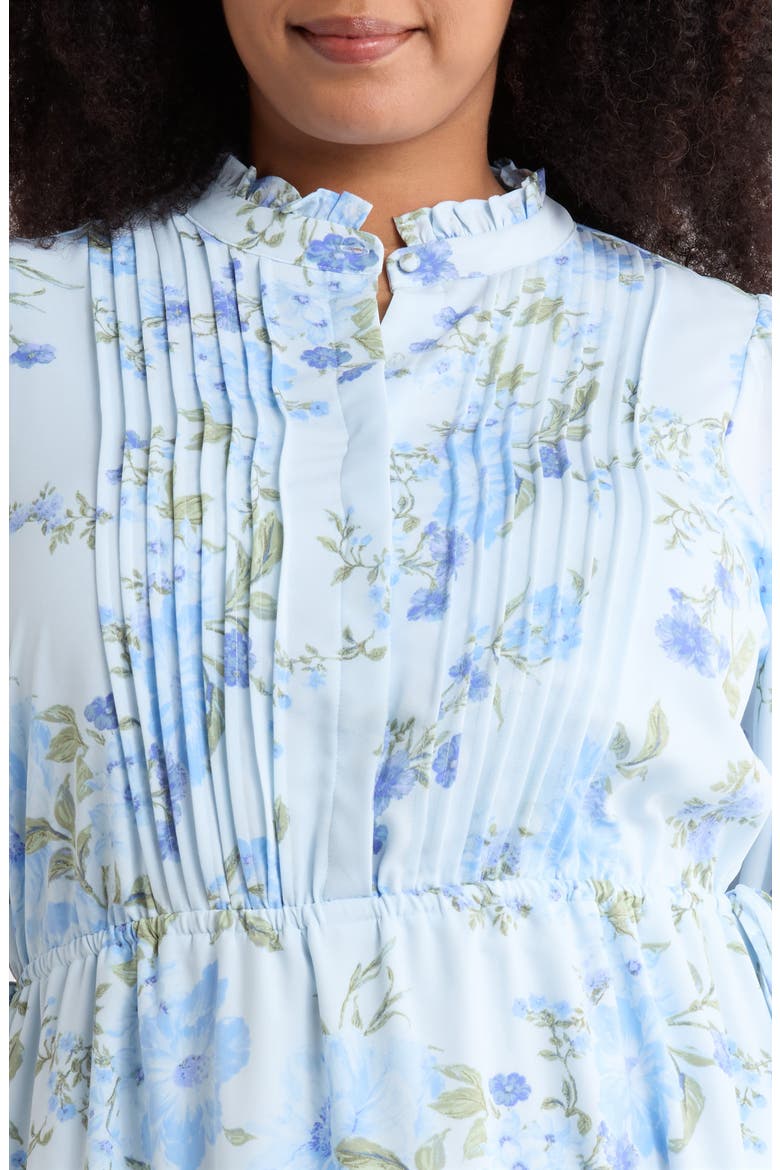 Dusty Floss Floral Pleated Midi Dress, Alternate, color, LIGHT BLUE MULTI