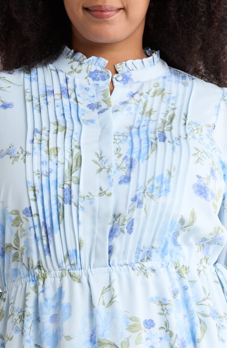 SUGARLIPS Dusty Floss Floral Pleated Midi Dress, Alternate, color, Light Blue Multi