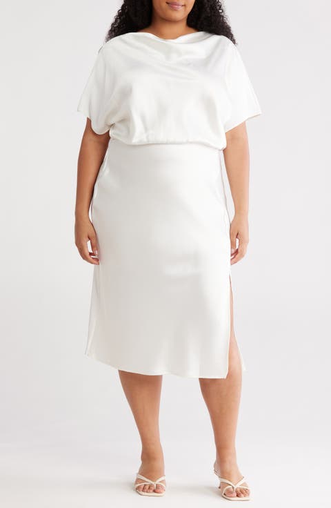 Satin Off the Shoulder Dress (Plus)