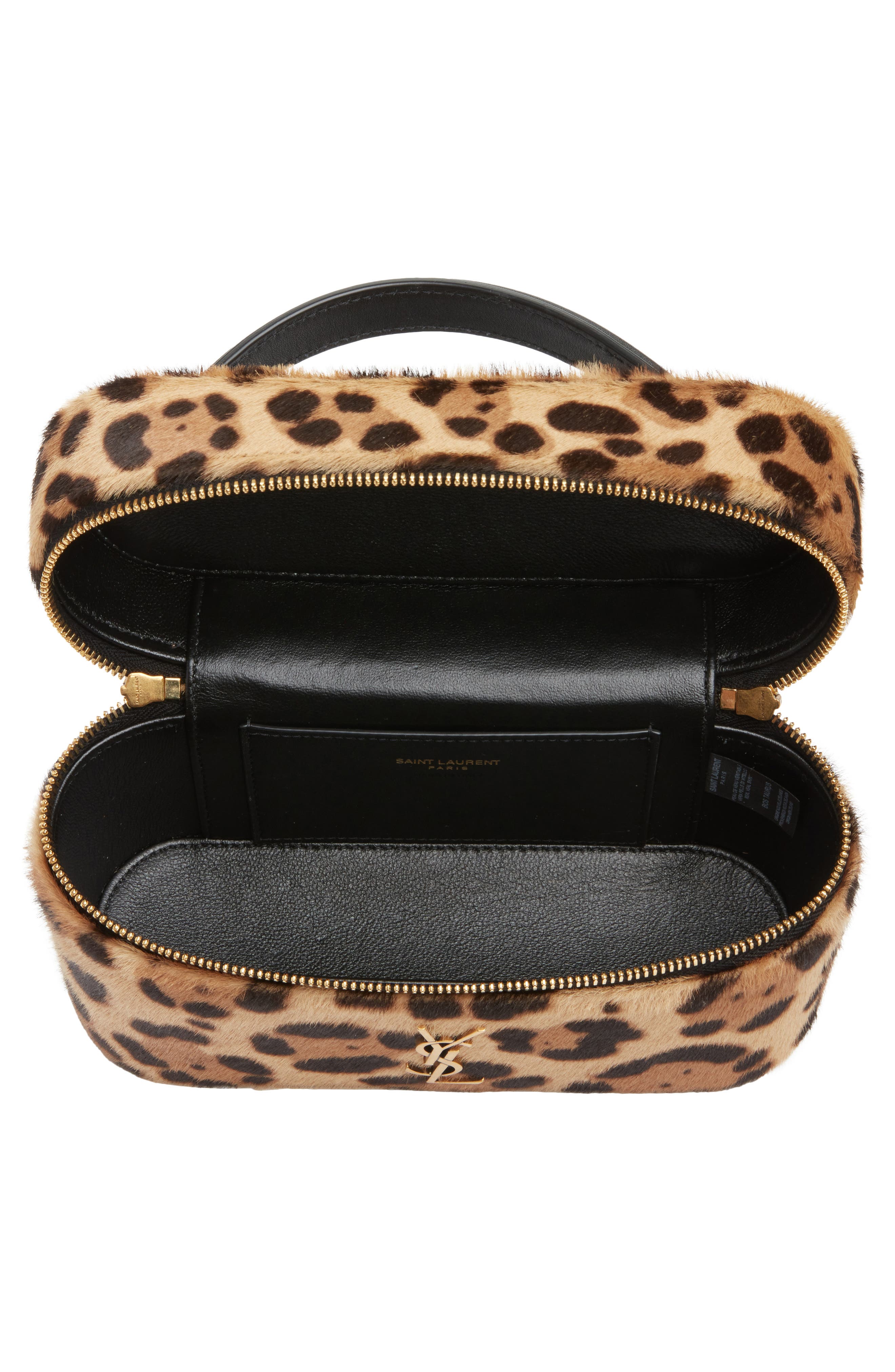 Saint Laurent Gaby Leopard Print Genuine Calf Hair Vanity Bag, Alternate, color, Brown/ Noir