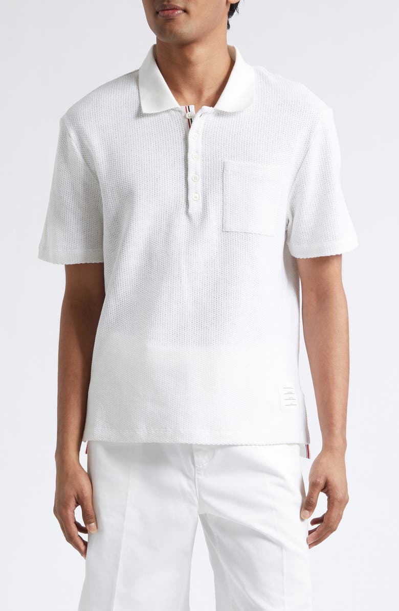 Thom Browne Relaxed Fit Cotton & Linen Polo, Main, color, White