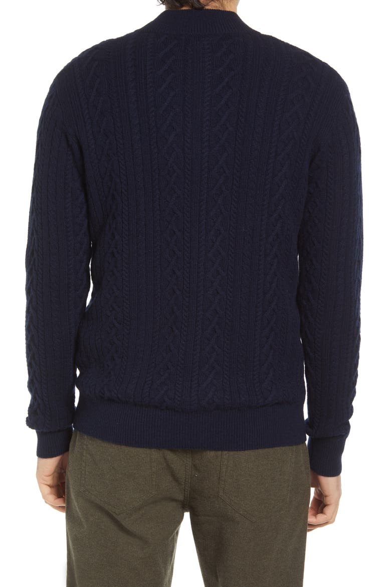 Men's Crown Cable Wool & Cashmere Quarter Zip Sweater, Alternate, color, NAVY