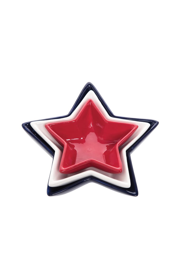 Red White & Blue Patriotic Star Shaped Set of 3 Serving Dishes, Alternate, color, Blue