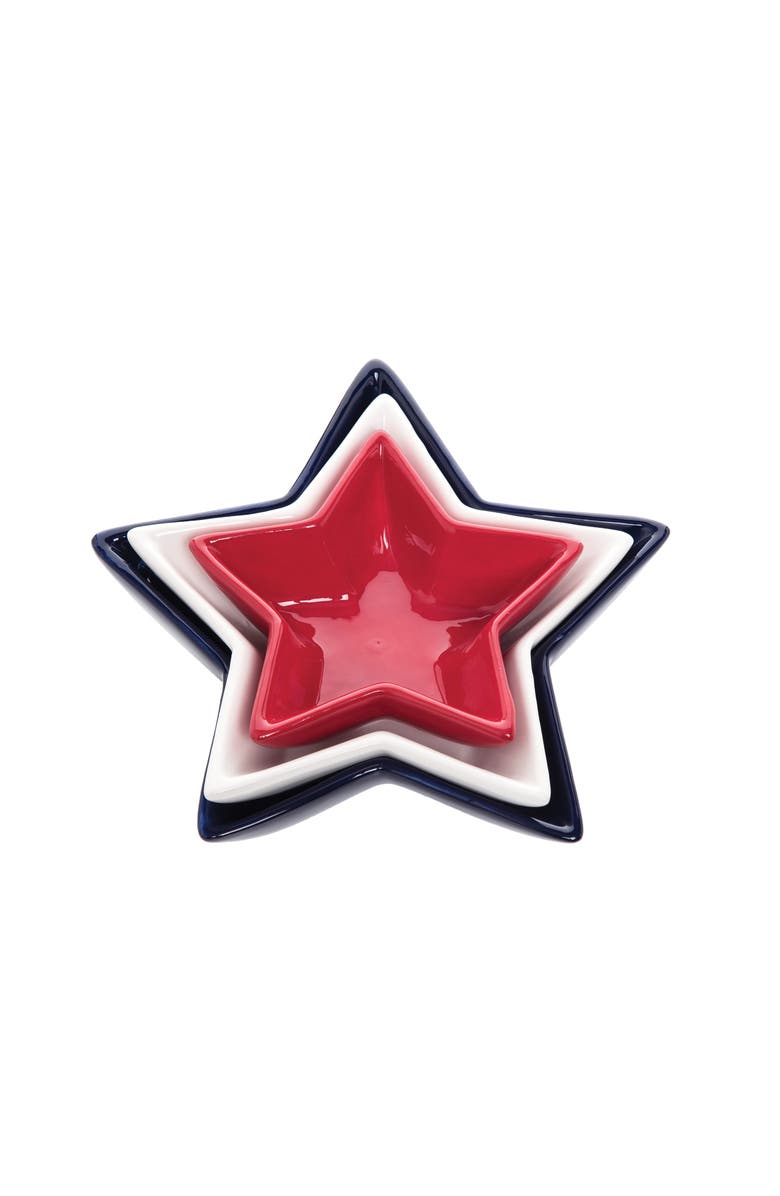 C&F Home Red White & Blue Patriotic Star Shaped Set of 3 Serving Dishes, Alternate, color, Blue