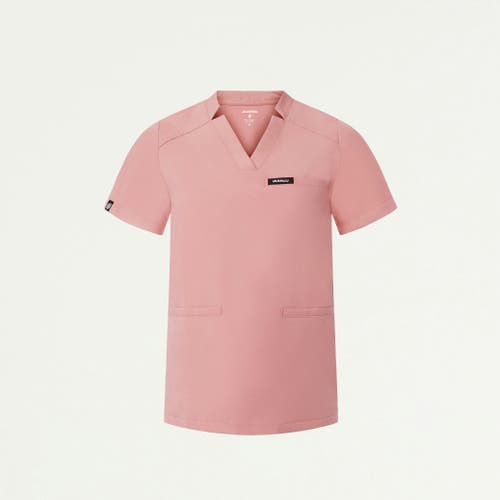 Jaanuu 3-pocket Classic Notched V-neck Scrub Top In Pink