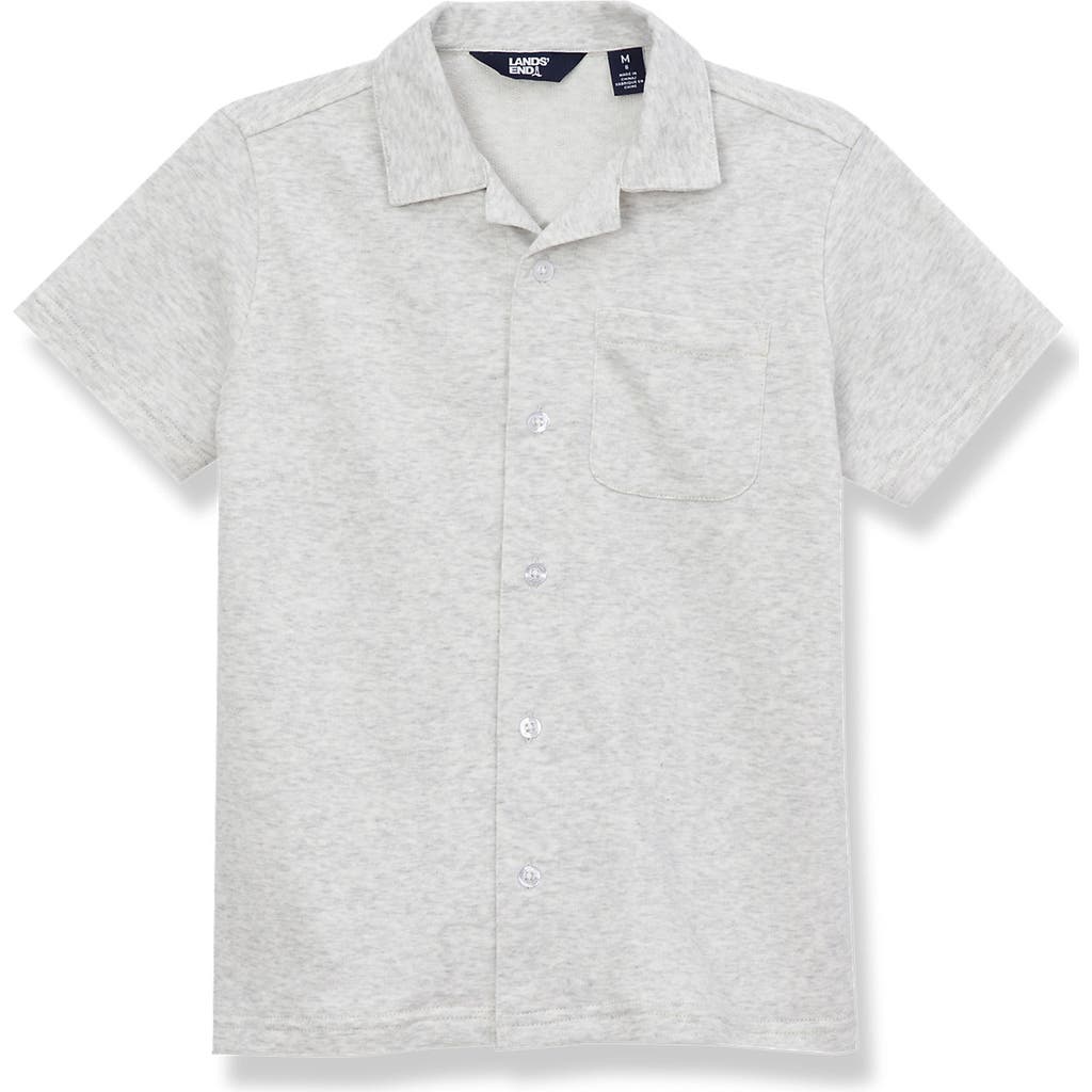 Lands' End Boys Terry Knit Button Down Shirt In Snow White Heather