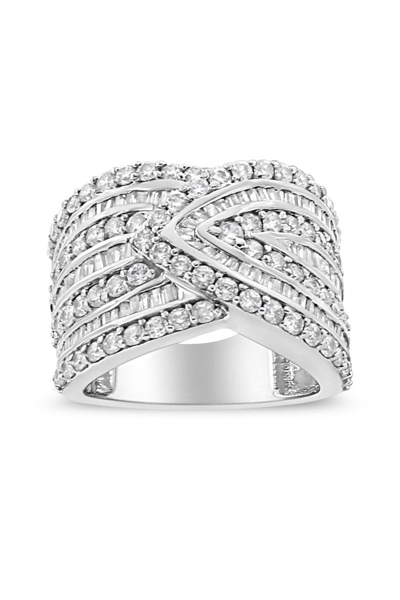.925 Sterling Silver 2 3/8 Cttw Diamond Multi Row Overlay Band Ring, Alternate, color, Silver