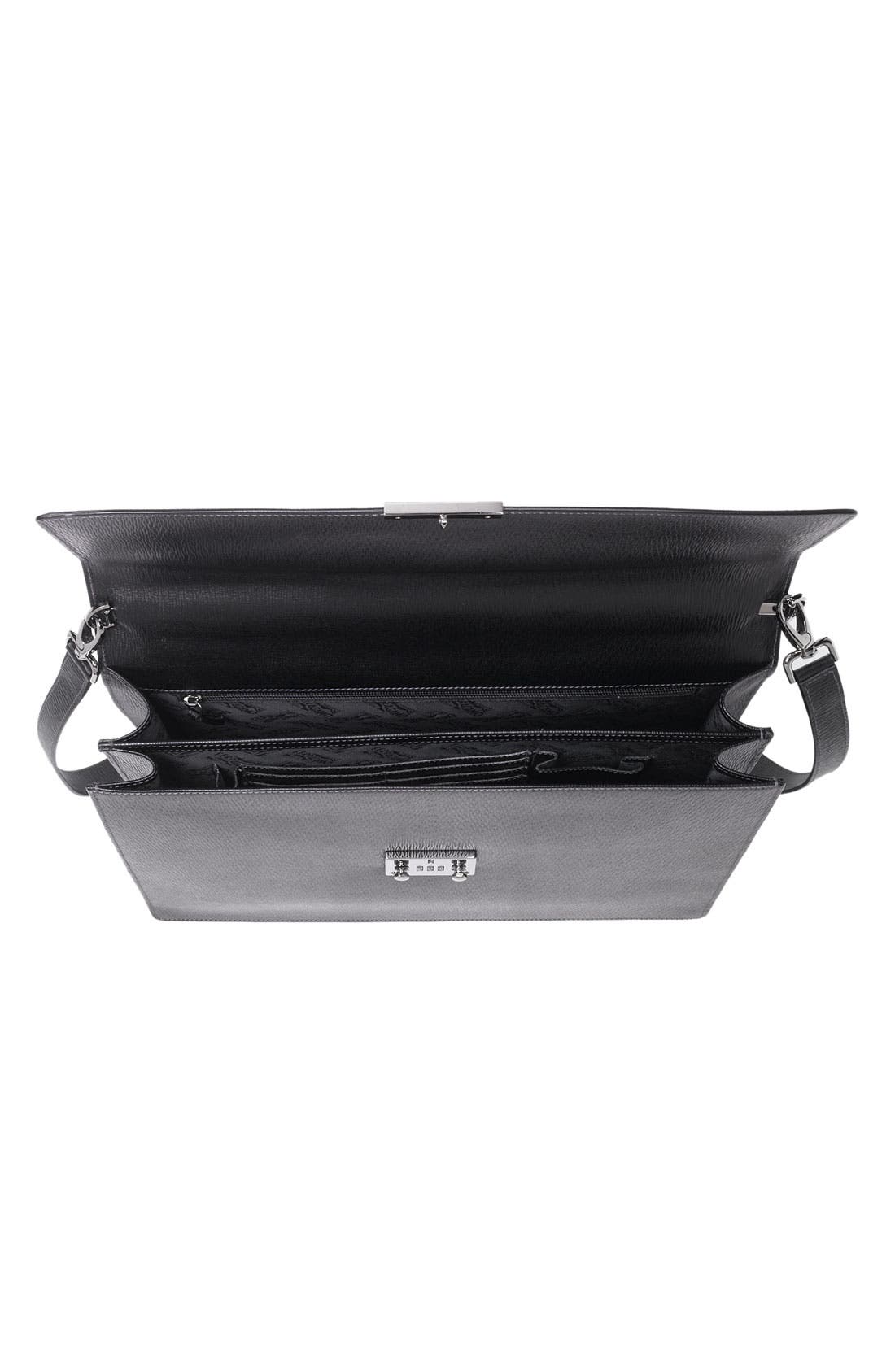 Salvatore Ferragamo Double Gusset Leather Briefcase, Alternate, color, BLACK