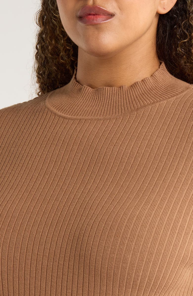 Jones New York Sutton Mock Neck Long Sleeve Cotton Blend Sweater, Alternate, color, Caramel