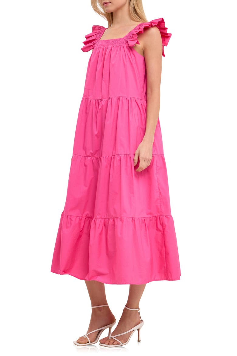 Ruffle Detail Midi Dress, Alternate, color, FUCHSIA