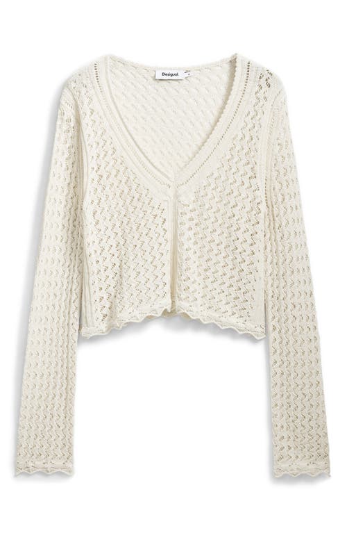 Desigual Open Stitch V-neck Sweater In Ivory