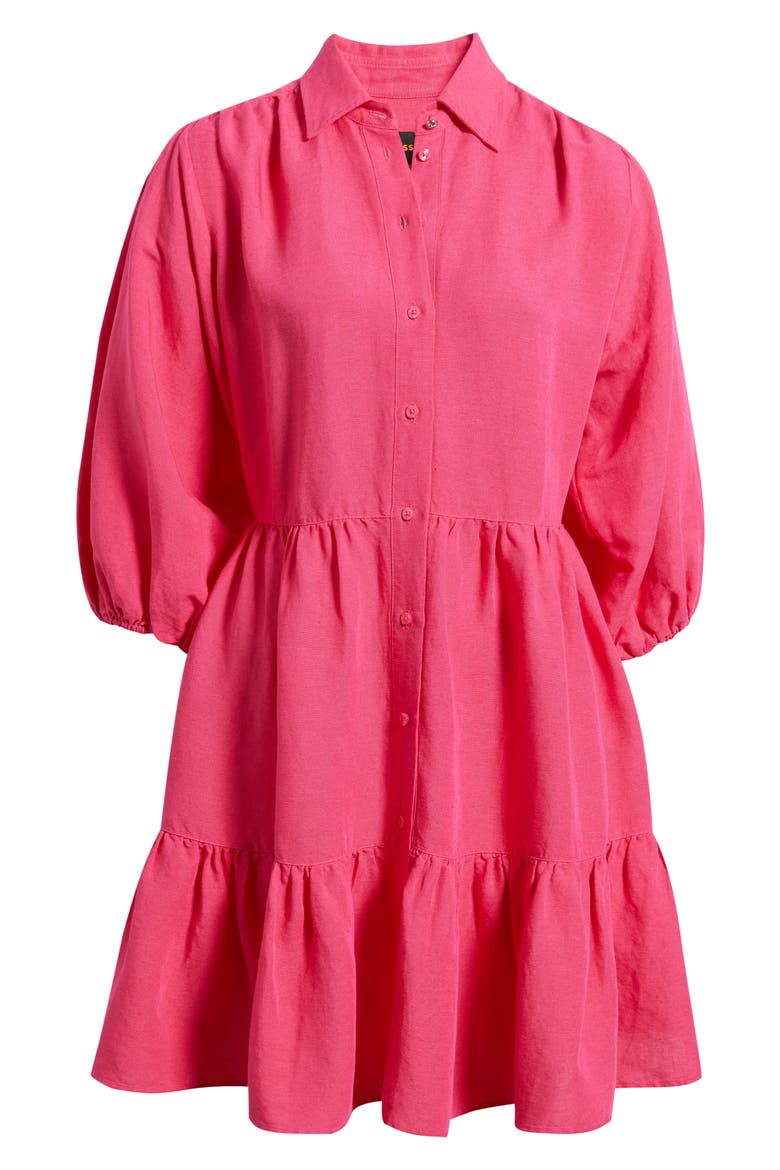 Linen Blend Balloon Sleeve Dress, Alternate, color, MAGENTA