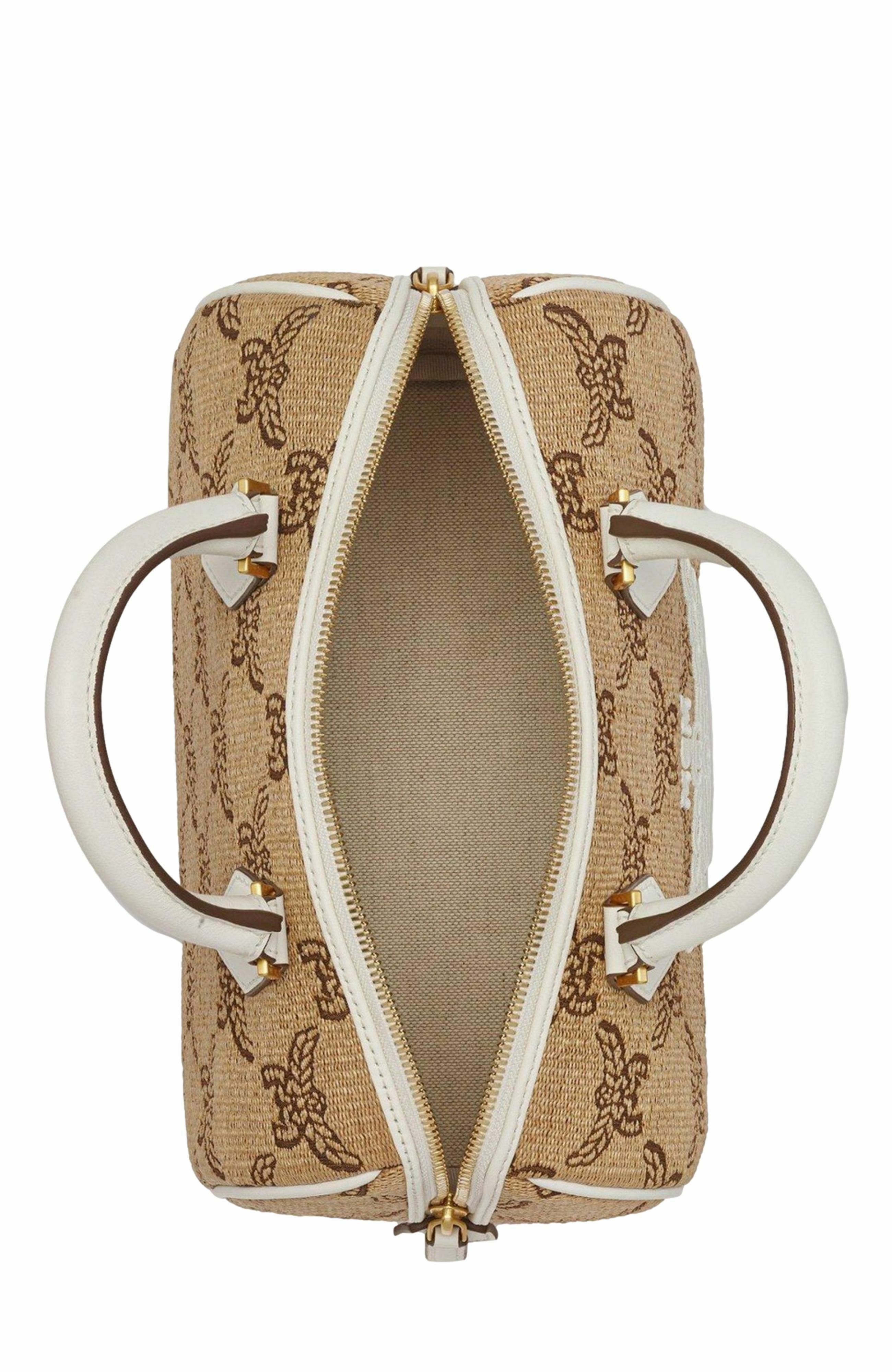 MCM Ella Boston Bag in Lauretos Raffia Jacquard, Alternate, color, 