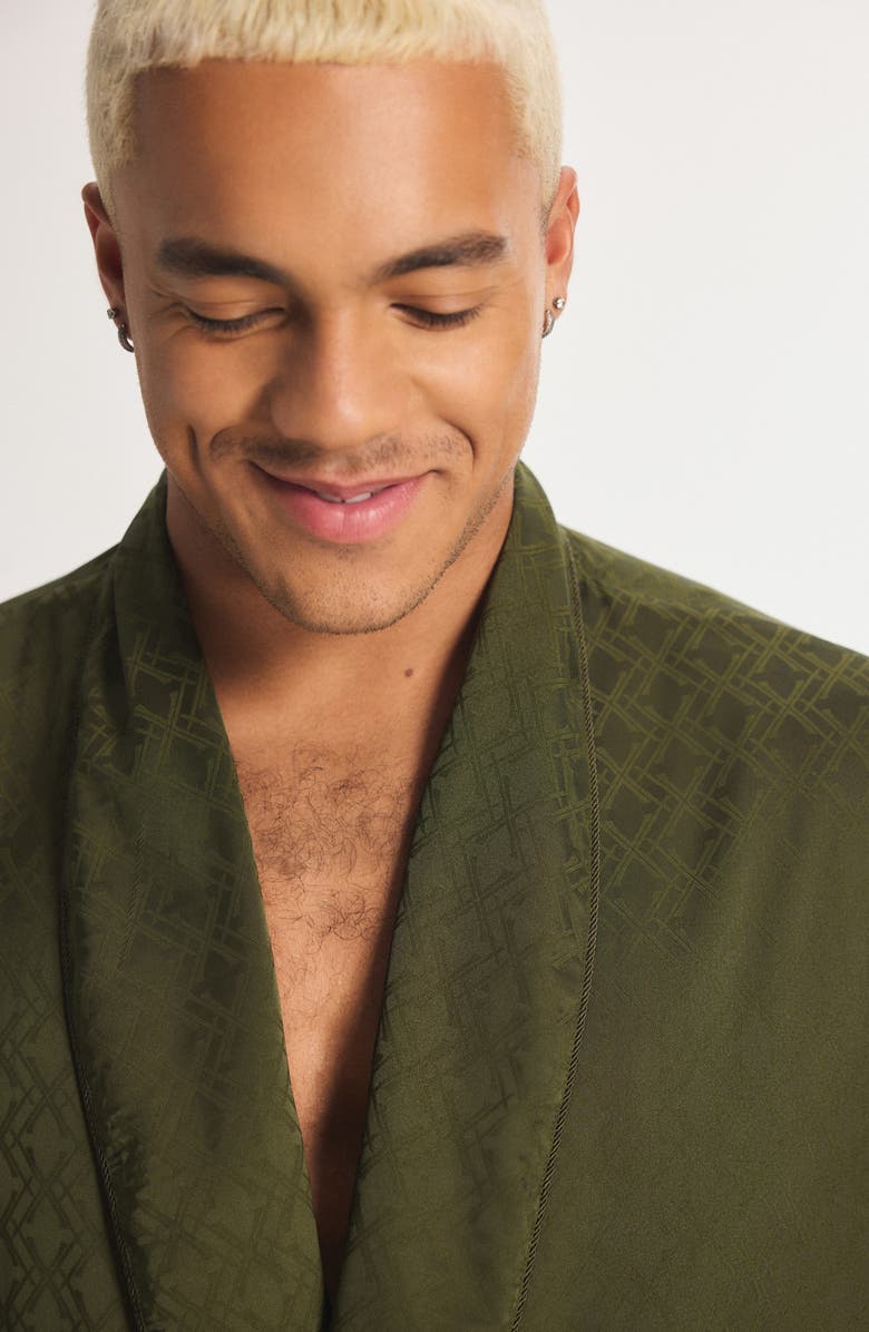SAVAGE X FENTY Savage X Satin Jacquard Robe, Alternate, color, Camo Green X Hatch Jacquard