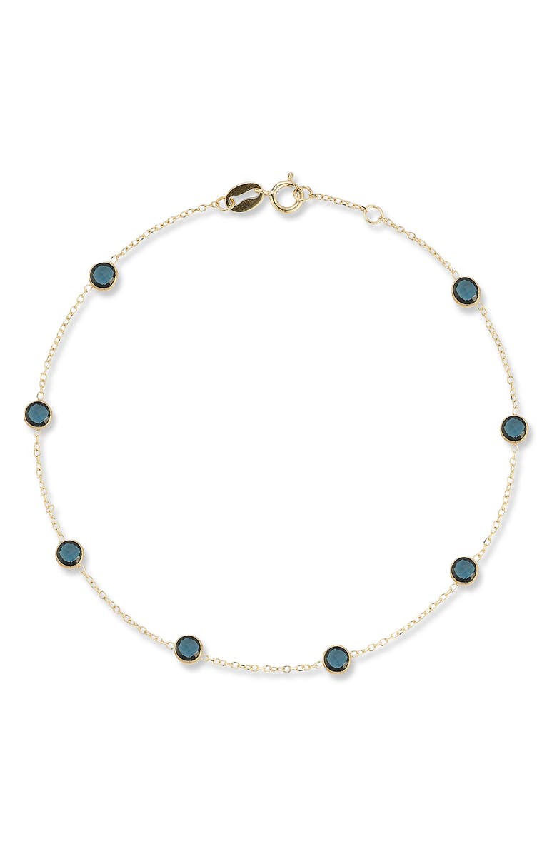 Ember Fine Jewelry 14K Gold Station Anklet, Main, color, Gold/ Blue