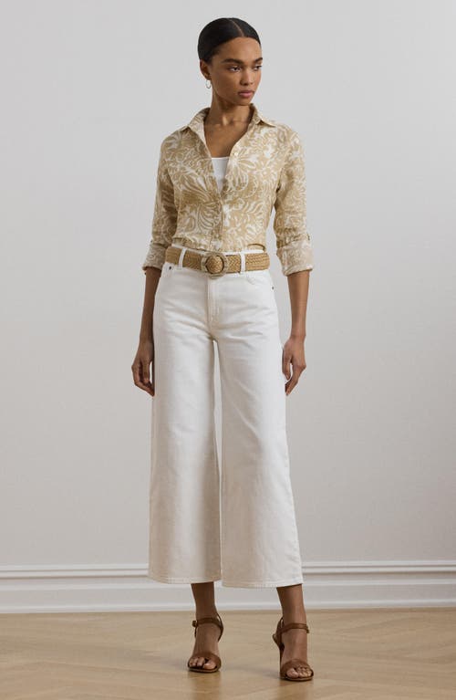 Shop Ralph Lauren Lauren  Floral Print Linen Woven Shirt In Cream/tan