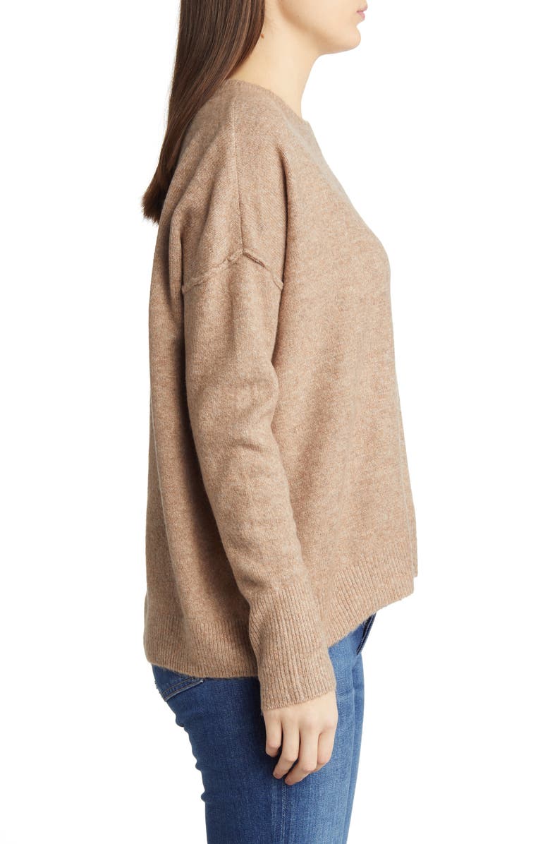 Vince Camuto Exposed Seam Crewneck Sweater, Alternate, color, Latte Hthr