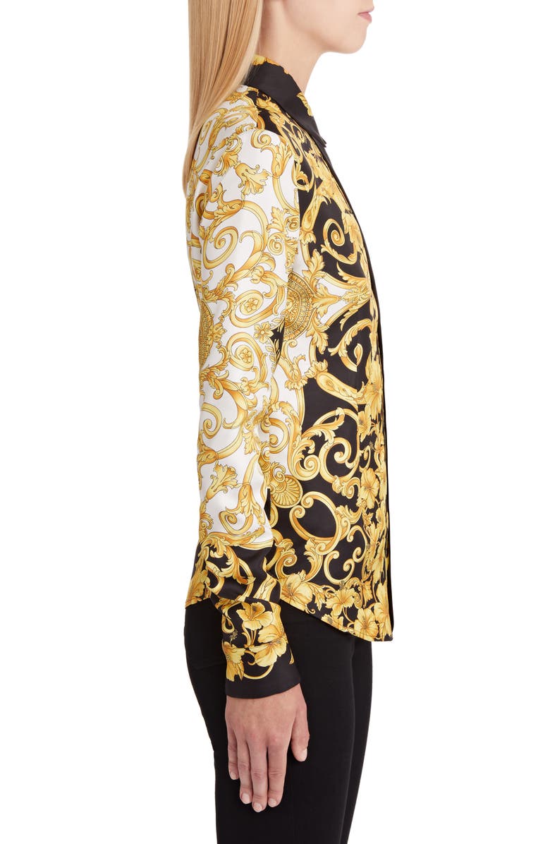 Versace Hibiscus Print Silk Shirt, Alternate, color, 