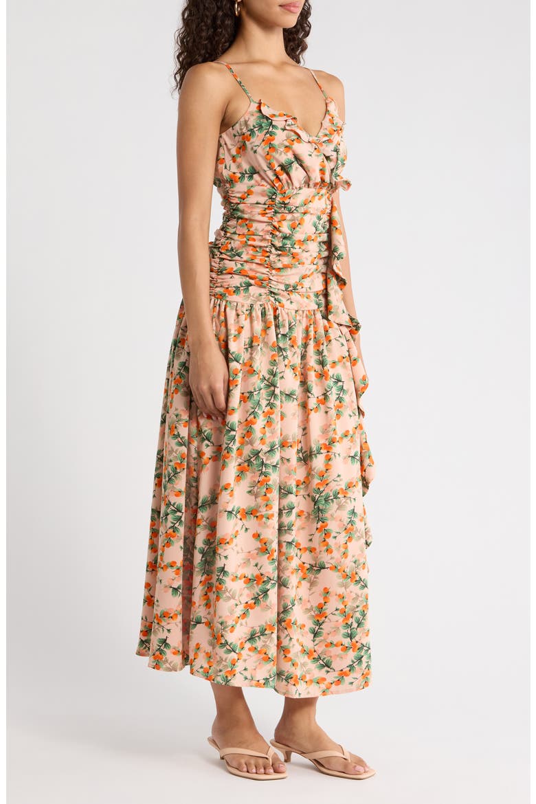 Heidi Floral Bristol Ruched Maxi Dress, Alternate, color, ORANGE-MULTI