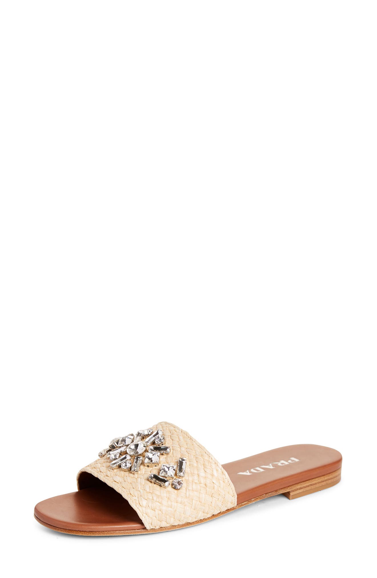 Prada Embellished Raffia Slide Sandal, Main, color, 