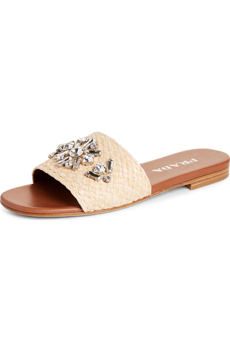 Prada Embellished Raffia Slide Sandal, Main, color,