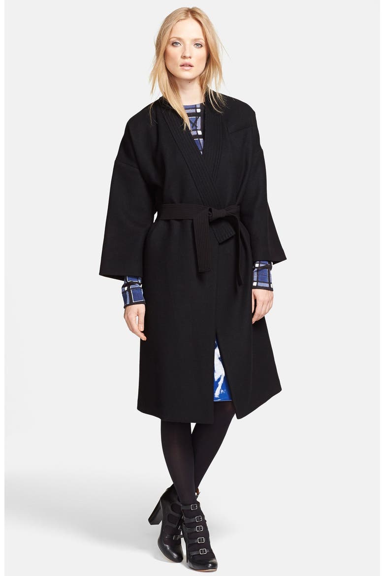'Hiro' Felt Crossover Coat, Main, color, BLACK