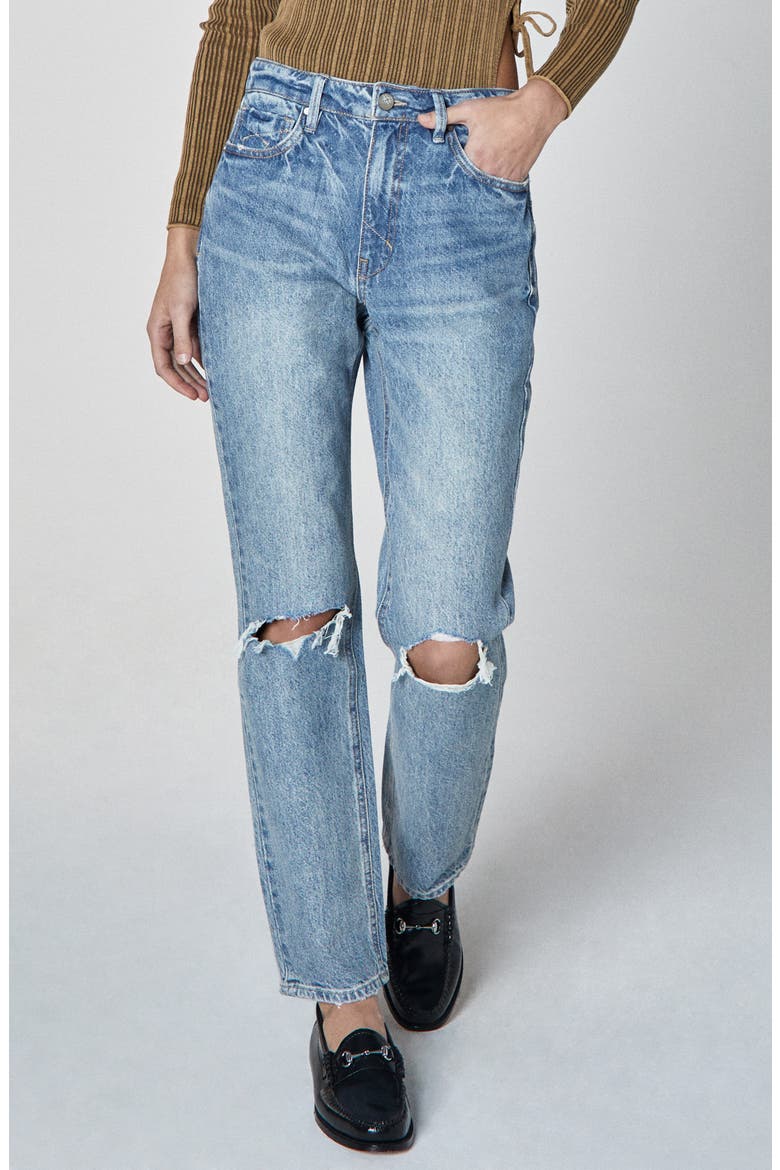 Willa Ripped High Waist Straight Leg Jeans, Main, color, MEDIUM BLUE
