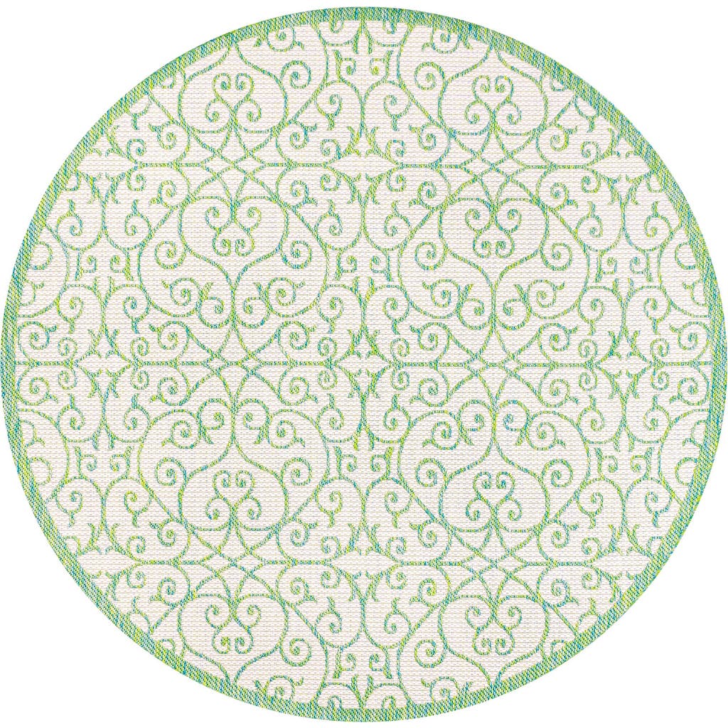 Jonathan Y Madrid Vintage Filigree Textured Weave Indoor/outdoor Round Area Rug In Cream/green